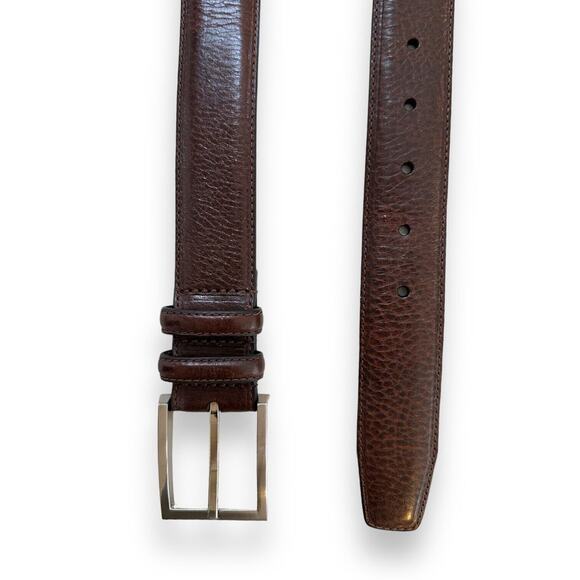 Jos A Bank Leather Belt Size 34 Dress Dark Brown Silver Buckle Career Business - Picture 6 of 12